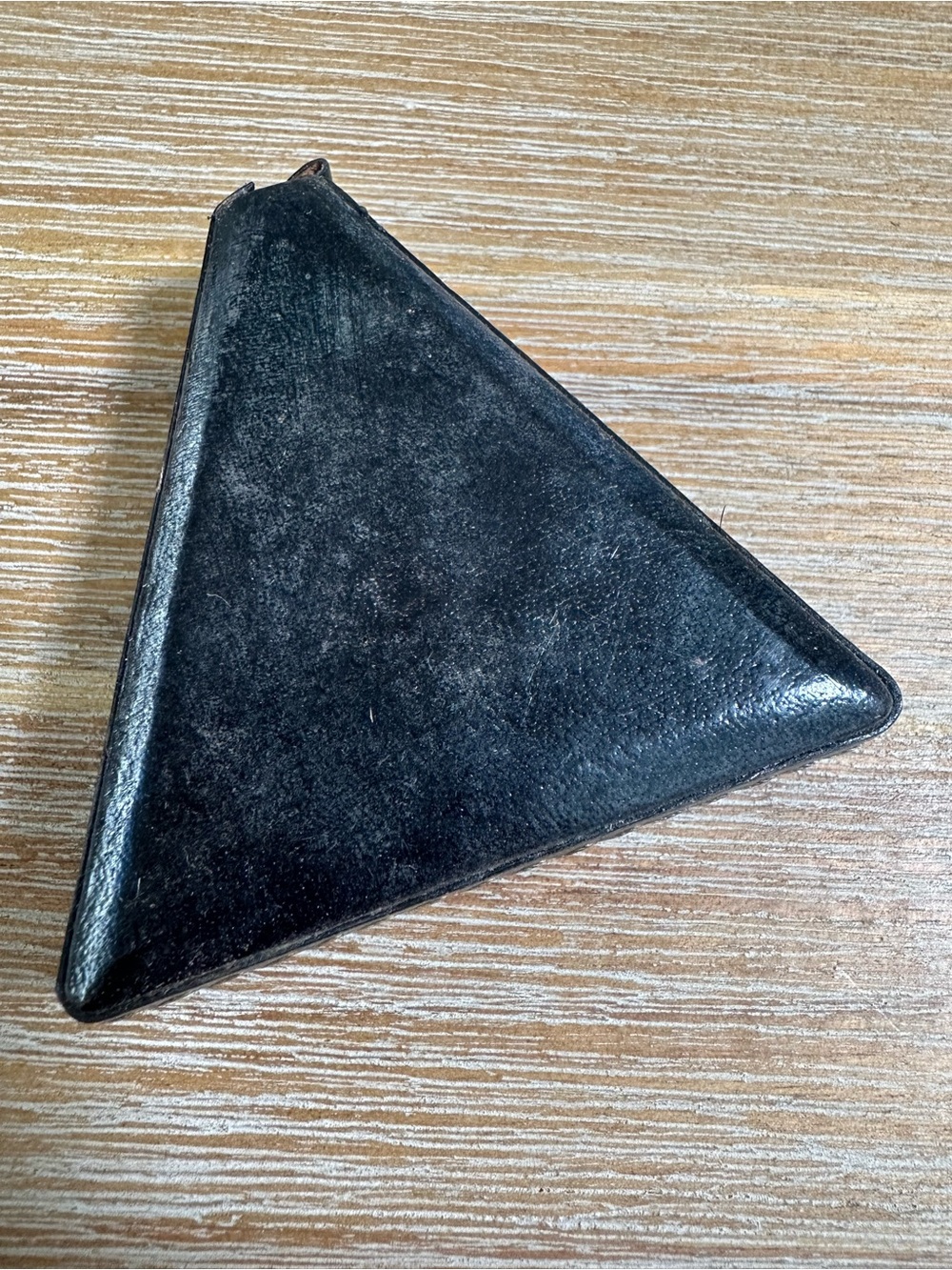Compact Triangle Textured Black Leather Measuring Tape